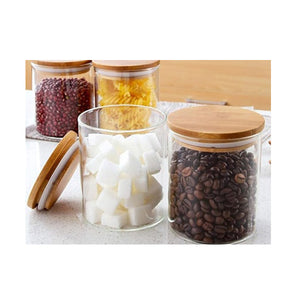 Clear Glass Food Storage Jar with Bamboo Wooden Lid (1 Pc)