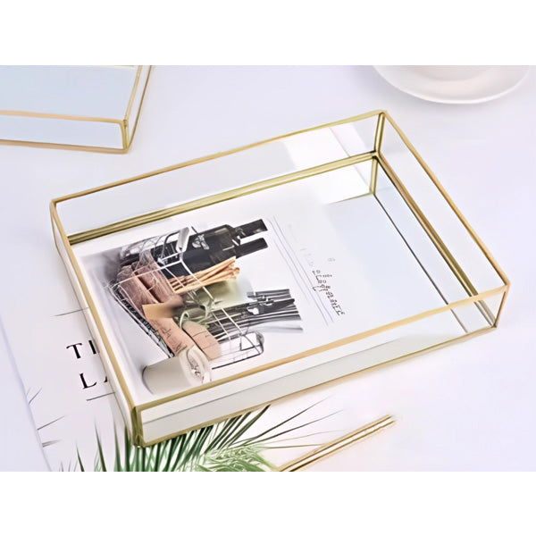 Acrylic Safe Glass Dish Tray Gold Borders