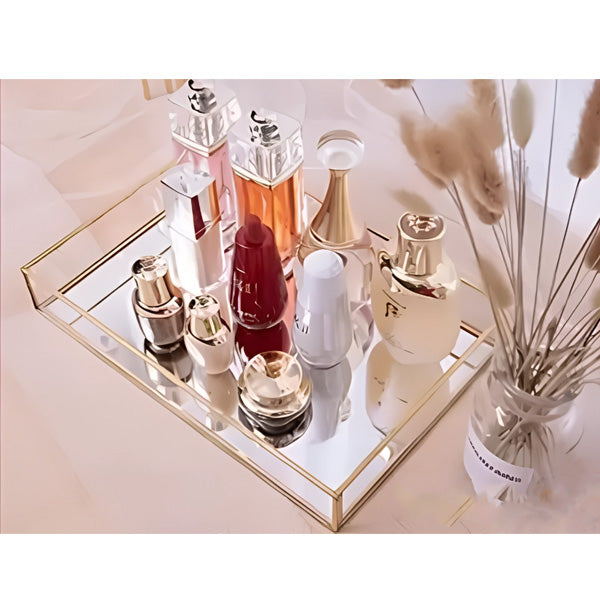 Acrylic Safe Glass Dish Tray Gold Borders