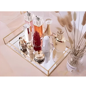 Acrylic Safe Glass Dish Tray Gold Borders