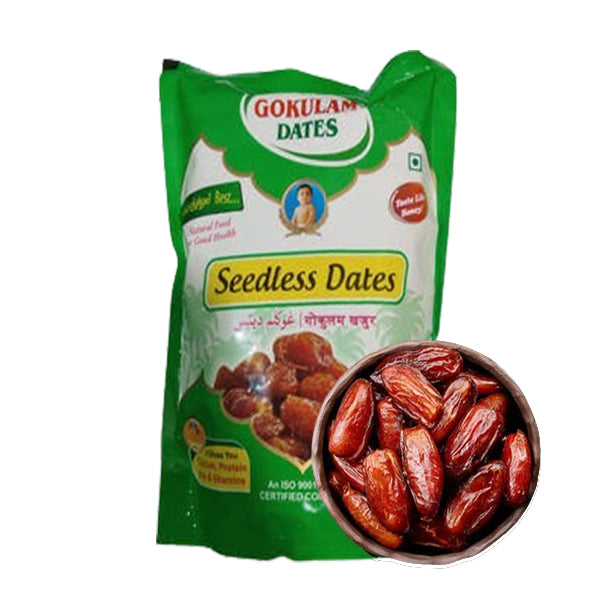 Gokulam Dates Seedless(500 Gm) |Rich Source of Potassium & Iron | No Added Sugar or Preservatives |