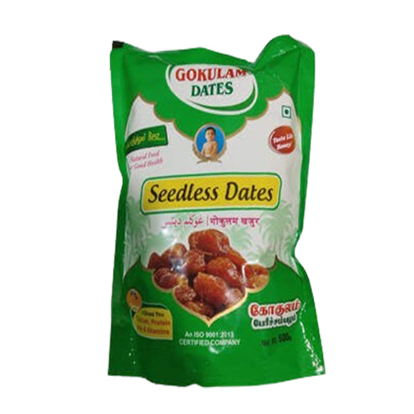 Gokulam Dates Seedless(500 Gm) |Rich Source of Potassium & Iron | No Added Sugar or Preservatives |