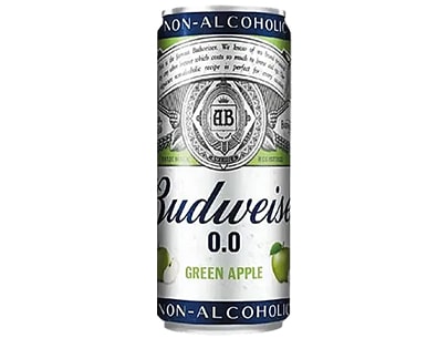 Budweiser 0.0 Non Alcoholic Green Apple Beer - Refreshing Flavour, 330 ml Can